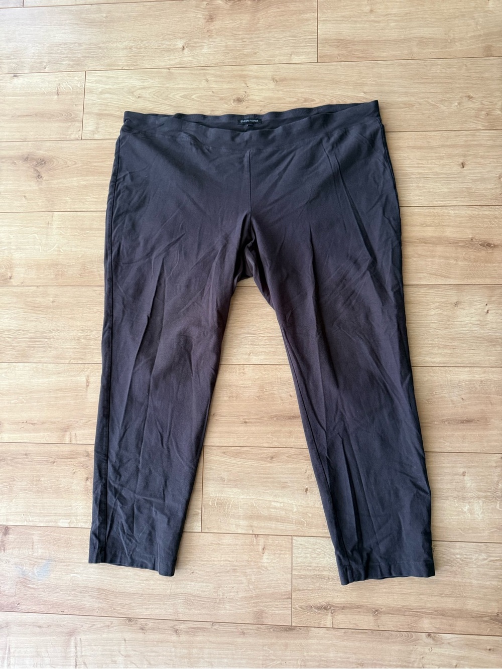 Eileen Fisher Charcoal Viscose Crepe Ankle Pants XL Pull On Stretch Knit